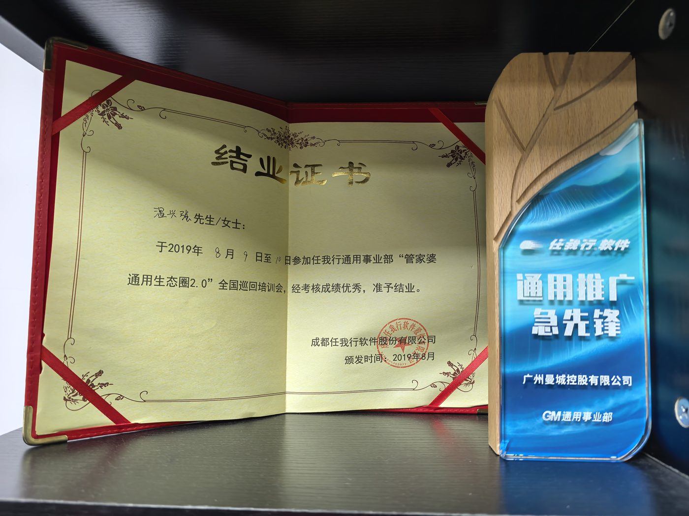 管家婆通用生态圈2.0结业+通用推广急先锋奖牌